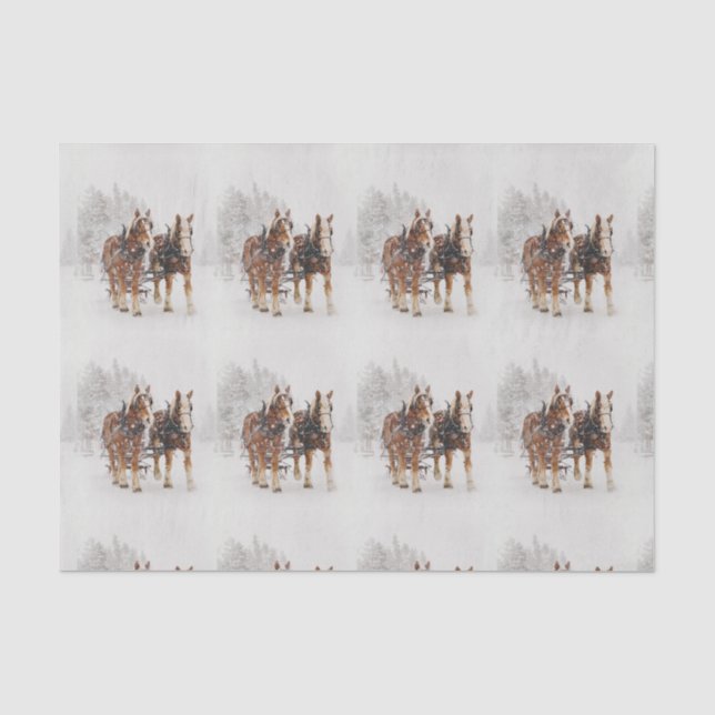 Pferd Gezeichnet Sleigh Weihnachtslandschaft Seidenpapier (Vorderseite)