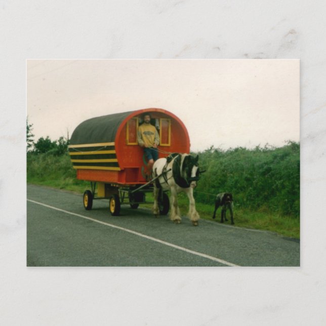 Pferd gezeichnet Wohnwagen, Grafschaft Kerry, Irla Postkarte (Vorderseite)
