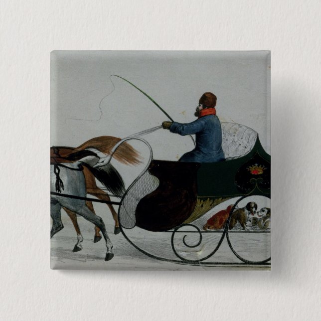 Pferd gezeichneter Sleigh Button (Vorderseite)