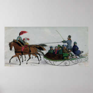 Pferd gezeichneter Sleigh Poster