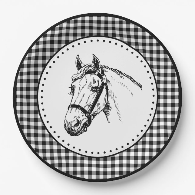 Pferd Gingham Pappteller (Vorderseite)