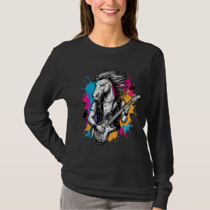 Pferd Gitarre Spieler Vintage Gravur T-Shirt Desi