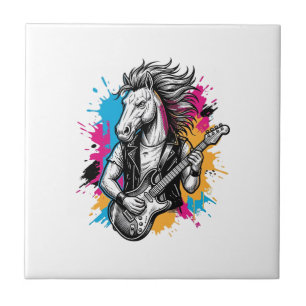 Pferd Gitarre Spieler Vintage-Stich T-Shirt Desi Fliese