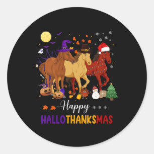 Pferd Halloween Erntedank Weihnachten Happy Hallo Runder Aufkleber