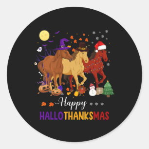 Pferd Halloween Erntedankfest Weihnachten Glücklic Runder Aufkleber