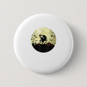 Pferd Halloween kopfloser Reiter Kürbis und Mond Button