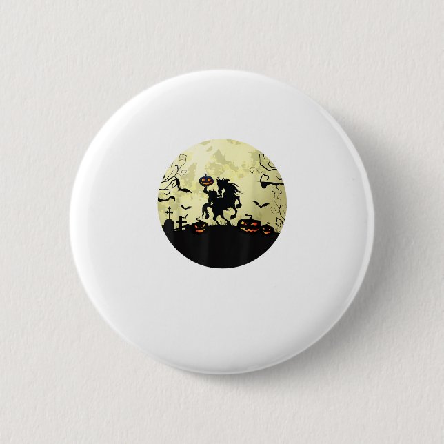 Pferd Halloween kopfloser Reiter Kürbis und Mond Button (Vorderseite)
