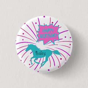 Pferd Happy Birthday Pink Lila Türkis Button