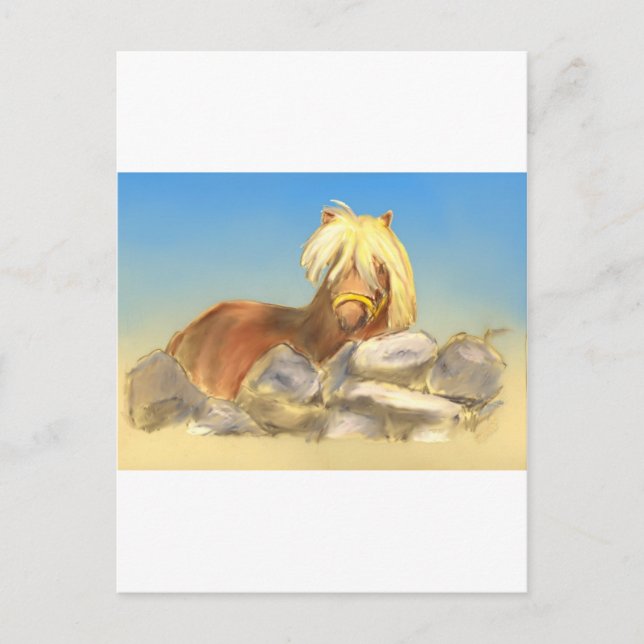 Pferd hinter der Steinmauer Postkarte (Vorderseite)