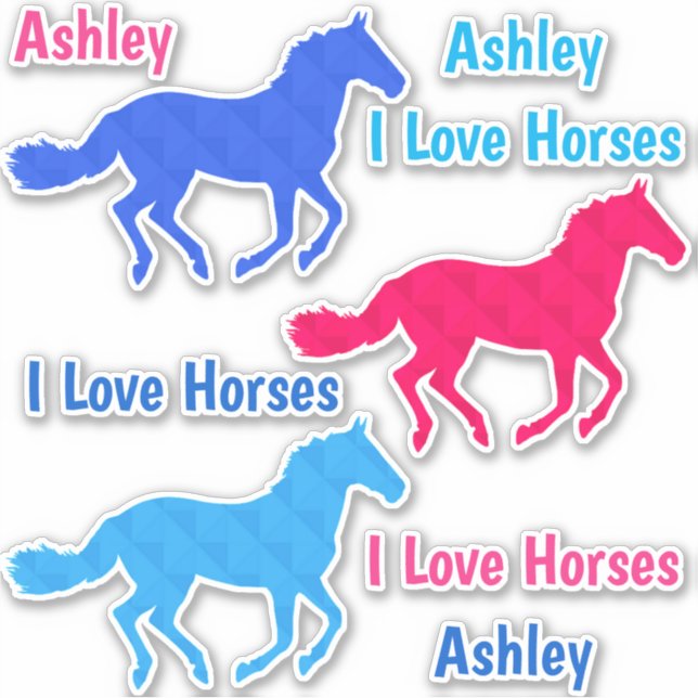 Pferd "I Liebe Horses" Individuelle Name Vinyl Sti Aufkleber (Vorderseite)