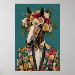 Pferd im Anzug Poster, Pferdporträt, Pferd Öl Poster