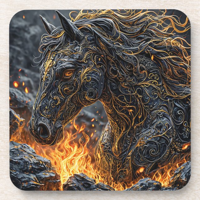 Pferd im Feuer Getränkeuntersetzer (Vorderseite)