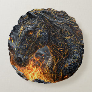 Pferd im Feuer Rundes Kissen