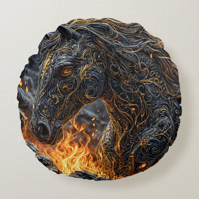 Pferd im Feuer Rundes Kissen (Vorderseite)