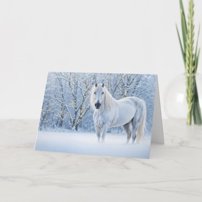 Pferd im Schnee mit Lichtern Urlaub Weihnachten (Vorderseite)
