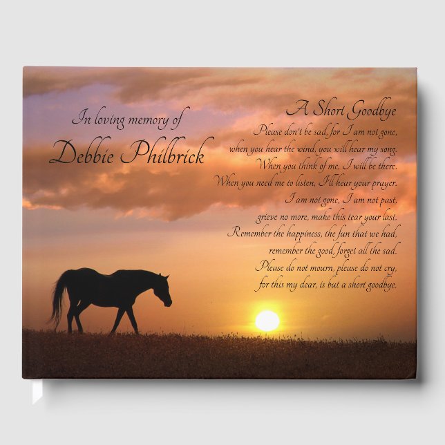 Pferd im Sonnenaufgang Gedenkfeier zum Leben Gästebuch (Vorderseite)