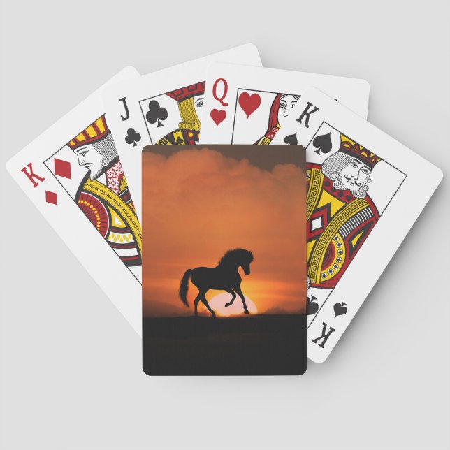 Pferd im Sonnenuntergang Spielkarten (Rückseite)
