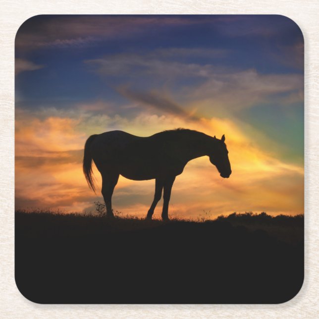 Pferd im Südwesten des Sonnenaufgangs Rechteckiger Pappuntersetzer (Vorderseite)