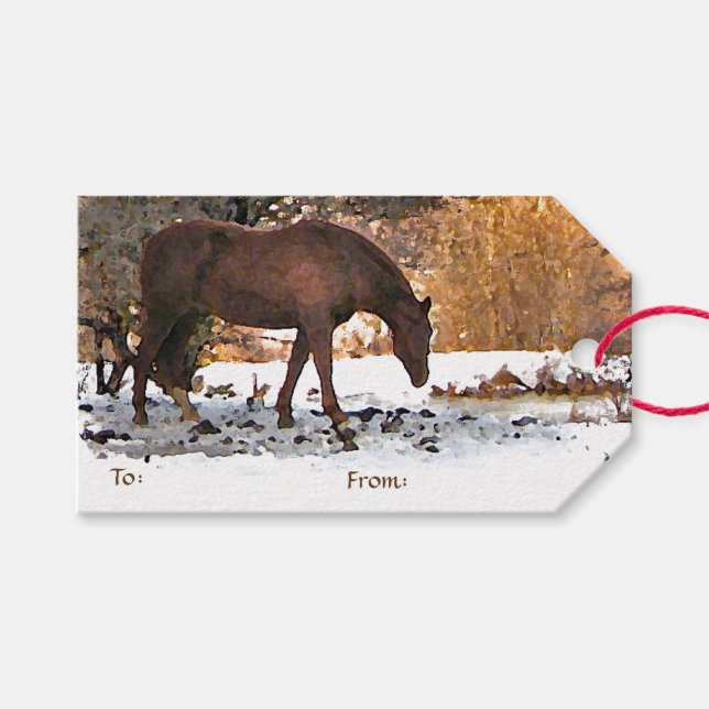Pferd im Winter Pack der Geschenketiketten Geschenkanhänger (Vorderseite (Horizontal))