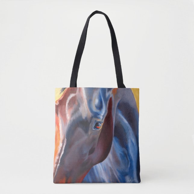 Pferd in Blues Modernes Reitpferd Kunst, Dichtung  Tasche (Vorderseite)