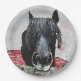 Pferd in einem Feld Reitsportler jigsaw Pappteller