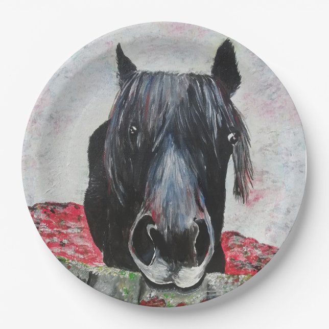 Pferd in einem Feld Reitsportler jigsaw Pappteller (Vorderseite)