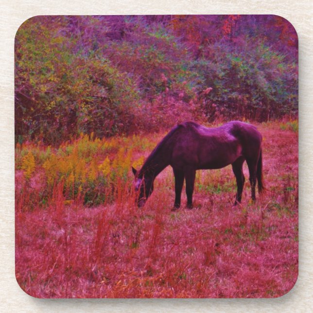 Pferd in einem kaleidoskopfarbenen Feld Untersetzer (Vorderseite)