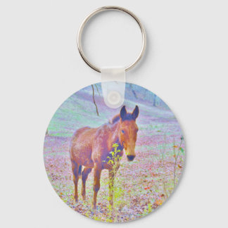 Pferd in einem Pastel RAINBOW LILA FELD : Name hin Schlüsselanhänger