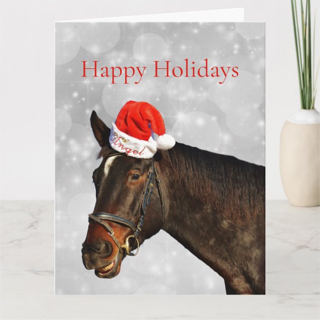 Pferd in einem Weihnachtshut Karte (Vorderseite)