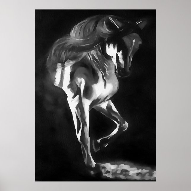 Pferd in Grau auf schwarz Poster (Vorne)