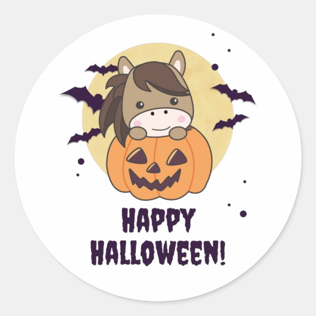 Pferd in Pumpkin Sweet Horses Happy Halloween Runder Aufkleber (Vorderseite)