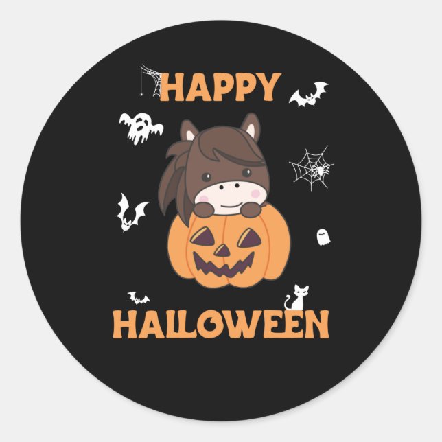 Pferd in Pumpkin Sweet Horses Happy Halloween Runder Aufkleber (Vorderseite)