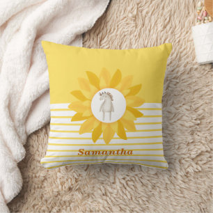 Pferd in Sonnenblume, Custom, Kids, gelb gestreift Kissen