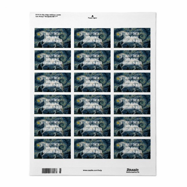 Pferd in Van Gogh Starry Night Adressaufkleber (Vorne)