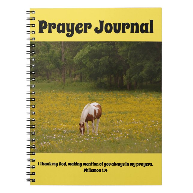 Pferd in Weide von Wildblumen Gebet Journal Notizblock (Vorderseite)