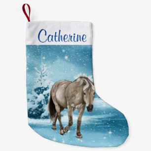 Pferd in Winterszene Custom Strumpf 2 Seitenaufdru Kleiner Weihnachtsstrumpf