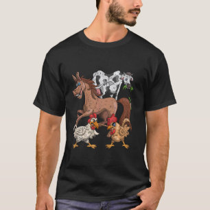 Pferd Kuh Huhn Kinder Bauernhof Lustiger Landwirt T-Shirt
