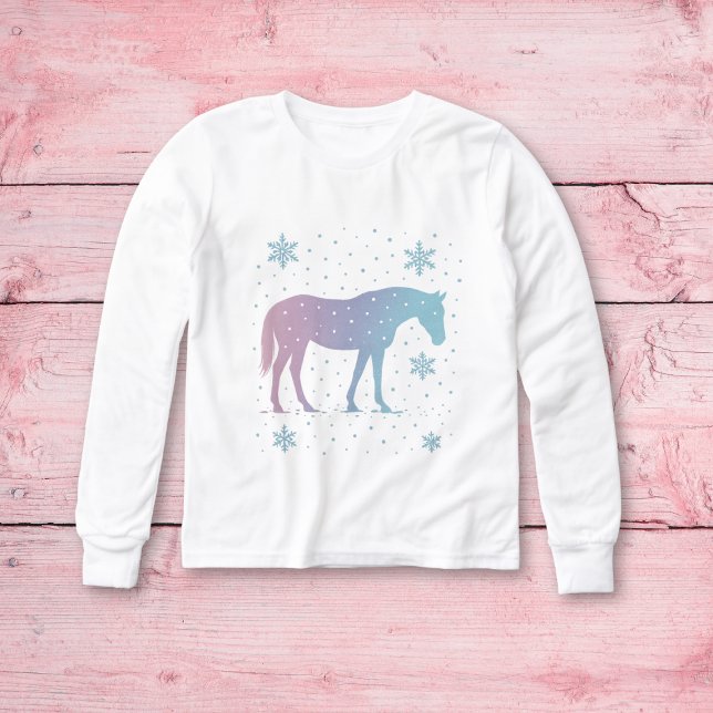 Pferd Langarm-Shirt Mädchen – Winter Pferd (Von Creator hochgeladen)