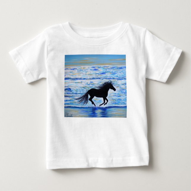 Pferd läuft frei durch das Meer Malerei Baby T-shirt (Vorderseite)