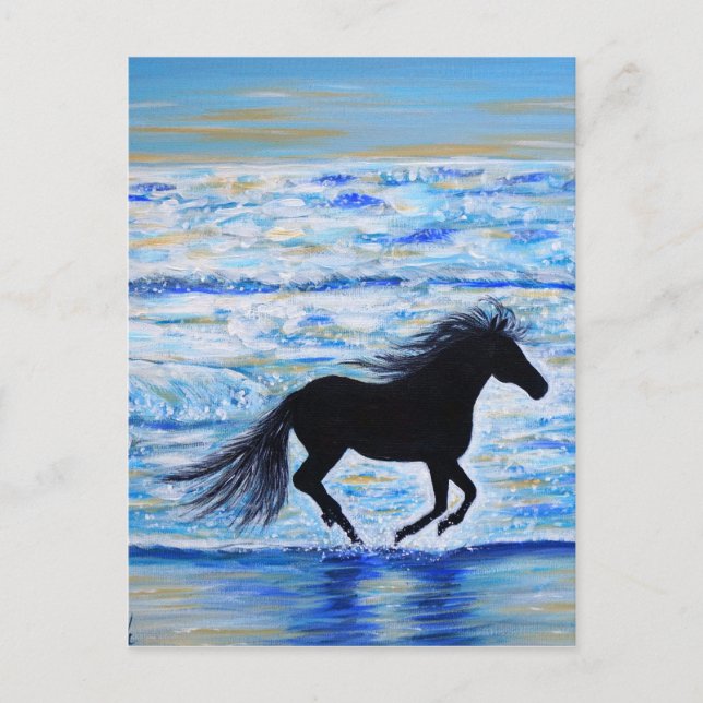 Pferd läuft frei durch das Meer Malerei Postkarte (Vorderseite)
