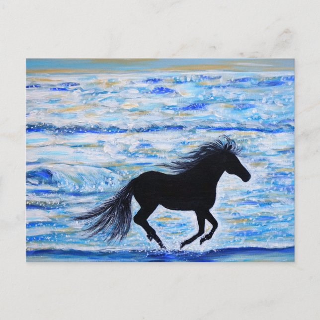 Pferd läuft frei durch das Meer Malerei Postkarte (Vorderseite)