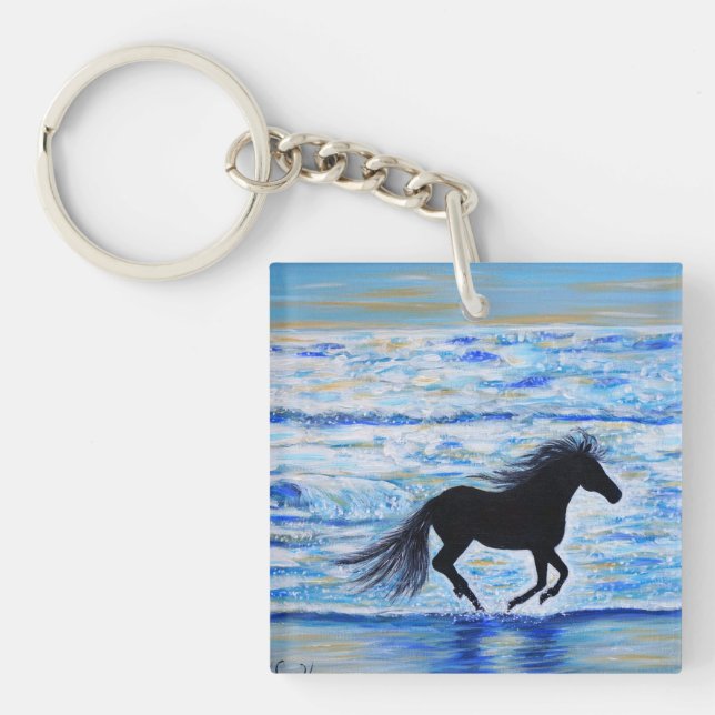 Pferd läuft frei durch das Meer Malerei Schlüsselanhänger (Vorderseite)