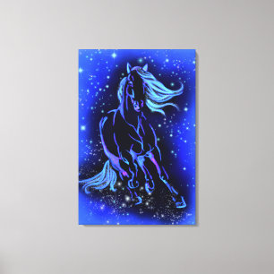 Pferd Leinwanddruck läuft in blauer Mondlichtnacht