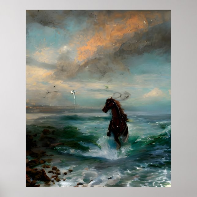 Pferd locker im Meer Impressionismus Poster (Vorne)