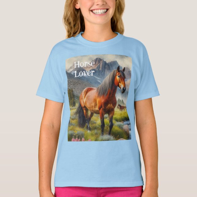 Pferd Lover Brown Mustang Kids T-Shirt (Vorderseite)