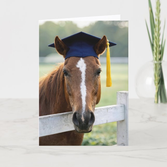 Pferd mit Abschlussmütze Karte (Vorderseite)