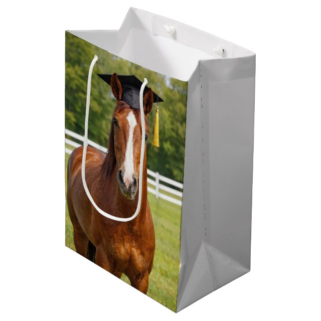 Pferd mit Abschlussmütze Mittlere Geschenktüte (Vorderseite Schrägansicht)