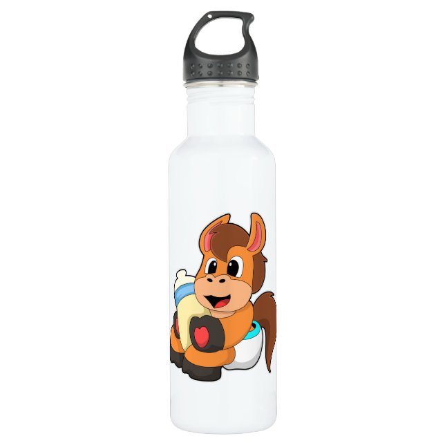 Pferd mit Babyflasche Edelstahlflasche (Vorderseite)
