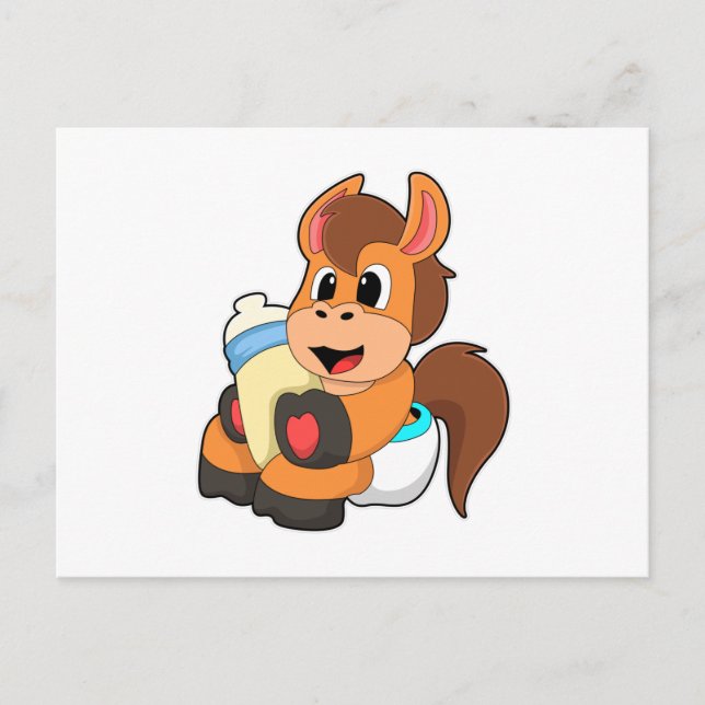 Pferd mit Babyflasche Postkarte (Vorderseite)