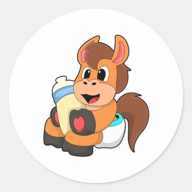 Pferd mit Babyflasche Runder Aufkleber (Vorderseite)